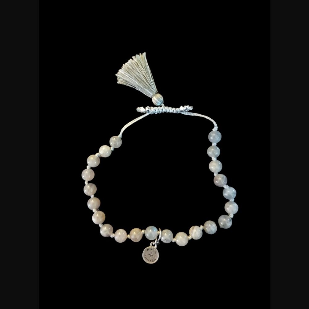 Mala And Mantra Gray Natural Stone Adjustable Bracelet Osfm